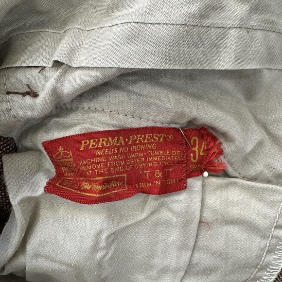 Vintage Sears Perma Prest Pants Brown Flat Front Slacks - Picture 8 of 8